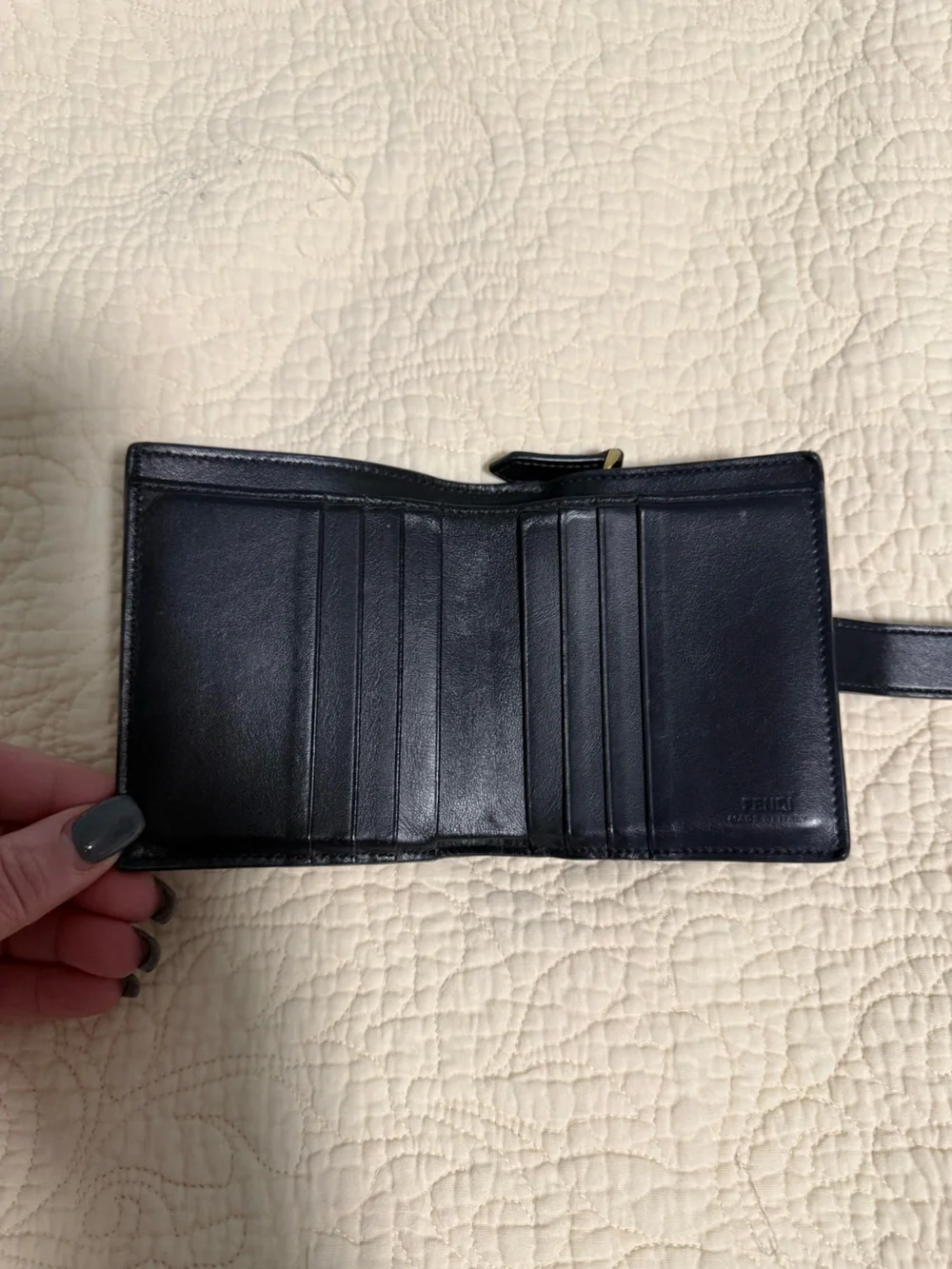 Fendi “Roma” Black Leather Wallet with Gold & Pink Accents!